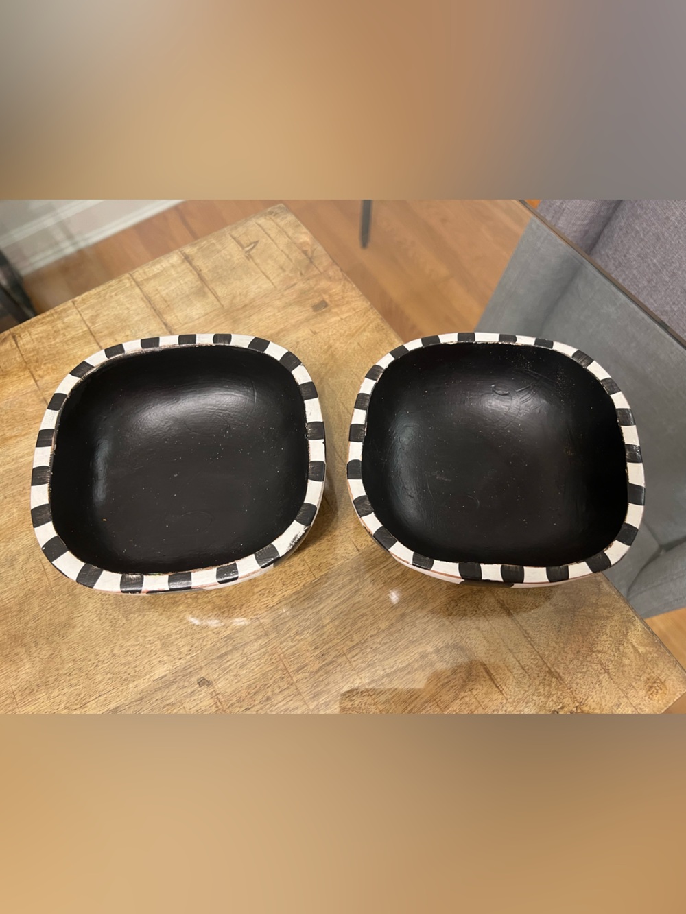 Black and White Striped Wood Bowls - Set of 2 - Picture 4 of 4